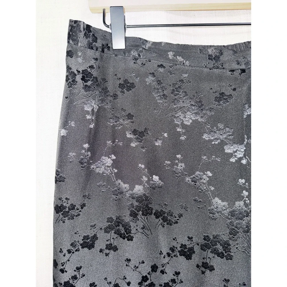 August Max Silk Blend Black Woman's Pants‎ 3X 3 Floral Jacquard Trousers - Picture 2 of 6